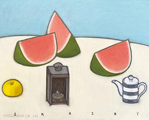 Still-Life of  Watermelon and a Lamp on a Table   